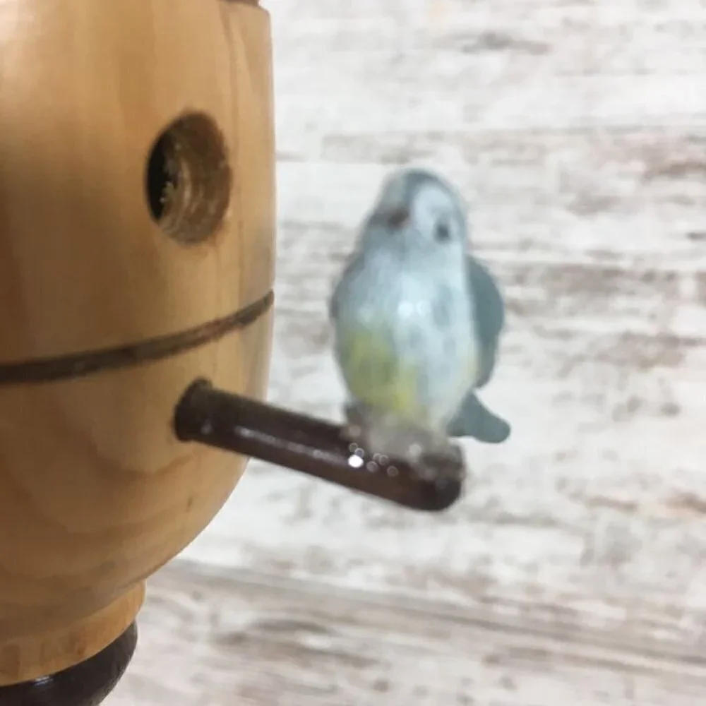 Vintage Hand-Turned Wood Birdhouse Ornament with Stand Folk Art